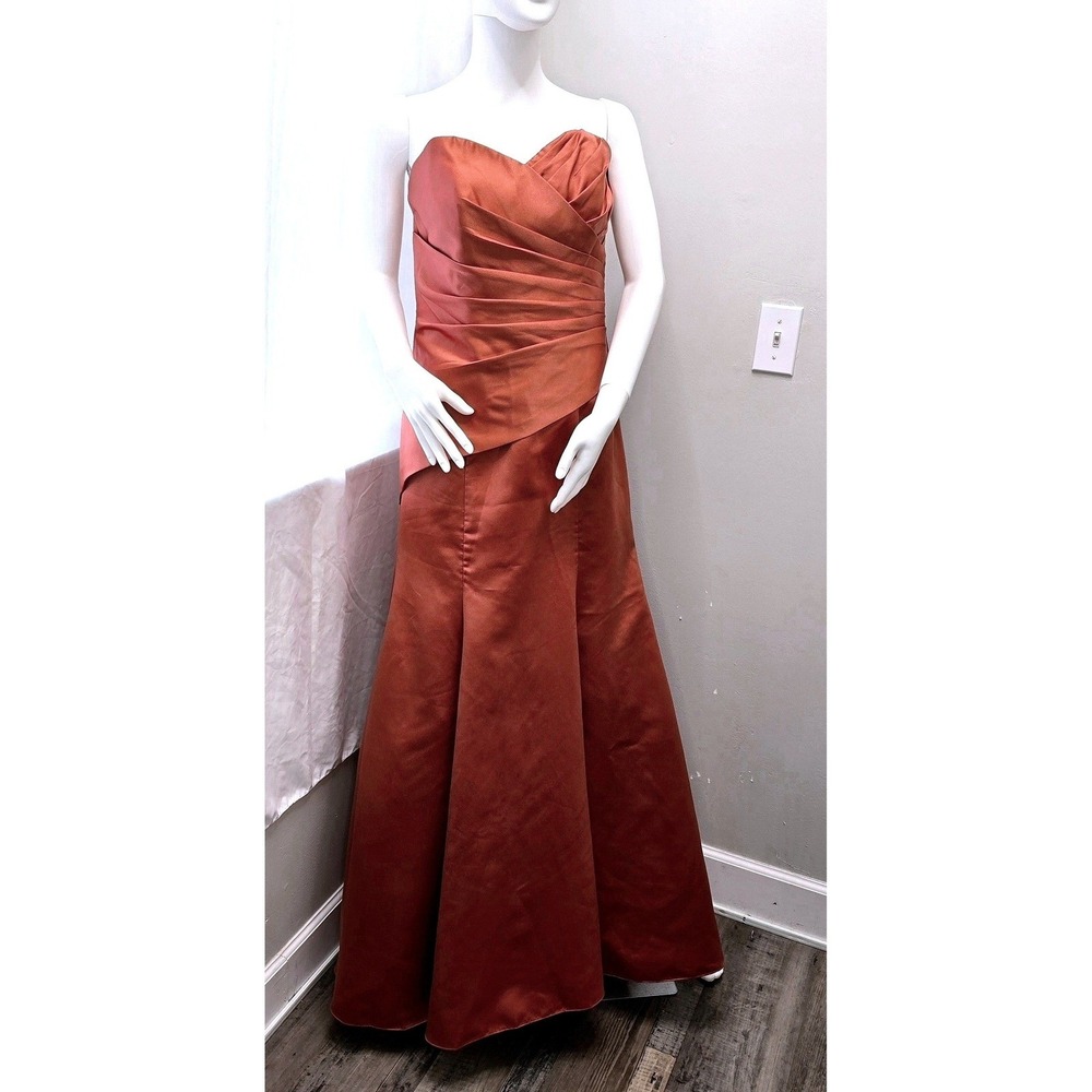 Alfred‎ Angelo Strapless Corset Prom Dress SZ 12 Burnt Orange Satin Mermaid Gown